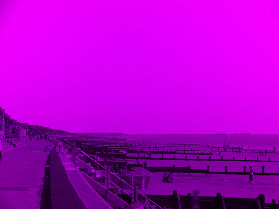 An ultra-violet panorama at Frinton-on-sea, Essex, UK; View north towards Walton-on-Naze.