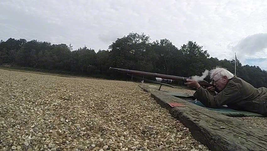 Enfield Volunteer Rifle: Cap explodes igniting powder.