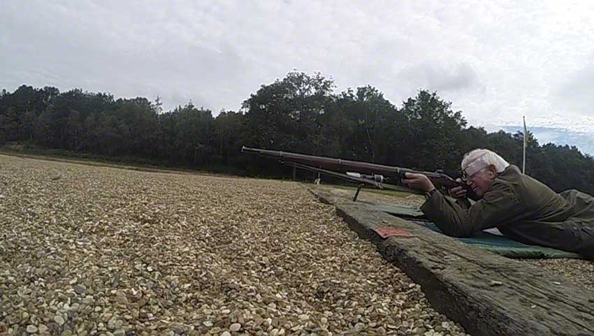 Enfield Volunteer Rifle: Hammer approaching cap.